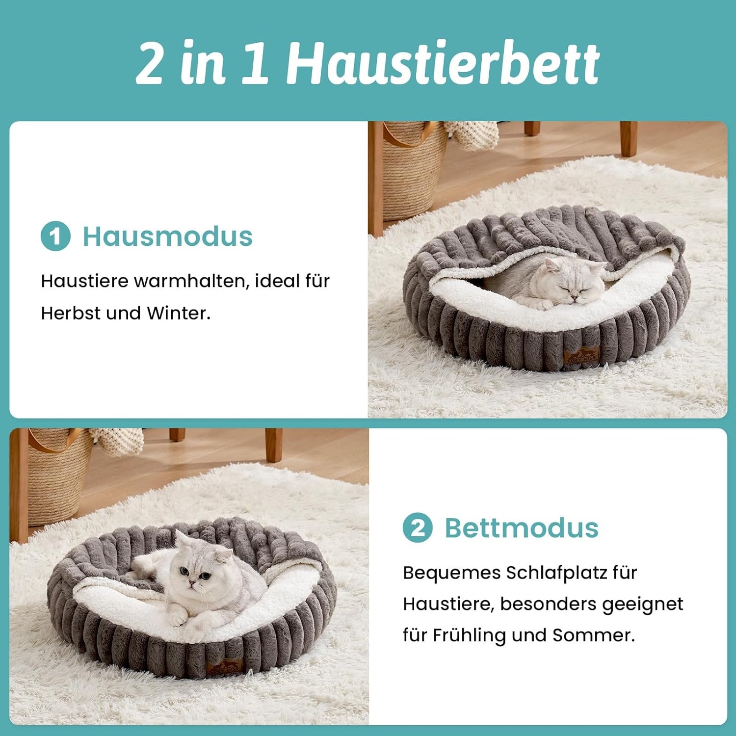 image:imageCat Bed with Hooded Blanket Round Fluffy AntiAnxiety Pet Bed for CatsToy Breed Dogs Cozy Donut Cuddler with Machine Washable Faux Fur amp AntiSlip Bottom20206GreyGrey
