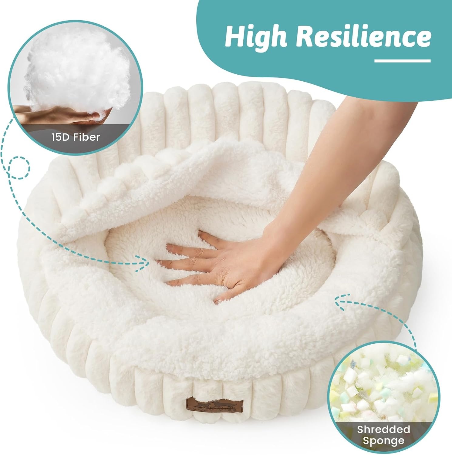 image:imageCat Bed with Hooded Blanket Round Fluffy AntiAnxiety Pet Bed for CatsToy Breed Dogs Cozy Donut Cuddler with Machine Washable Faux Fur amp AntiSlip Bottom20206GreyCream