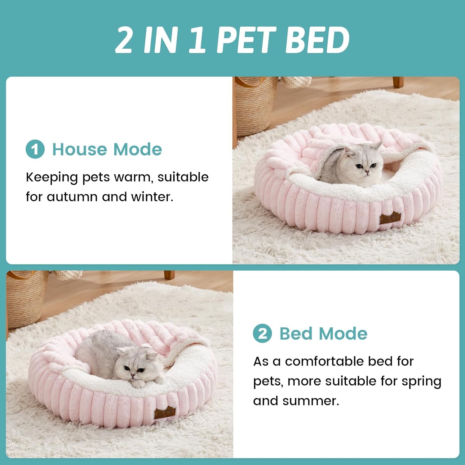 image:imageCat Bed with Hooded Blanket Round Fluffy AntiAnxiety Pet Bed for CatsToy Breed Dogs Cozy Donut Cuddler with Machine Washable Faux Fur amp AntiSlip Bottom20206GreyPink