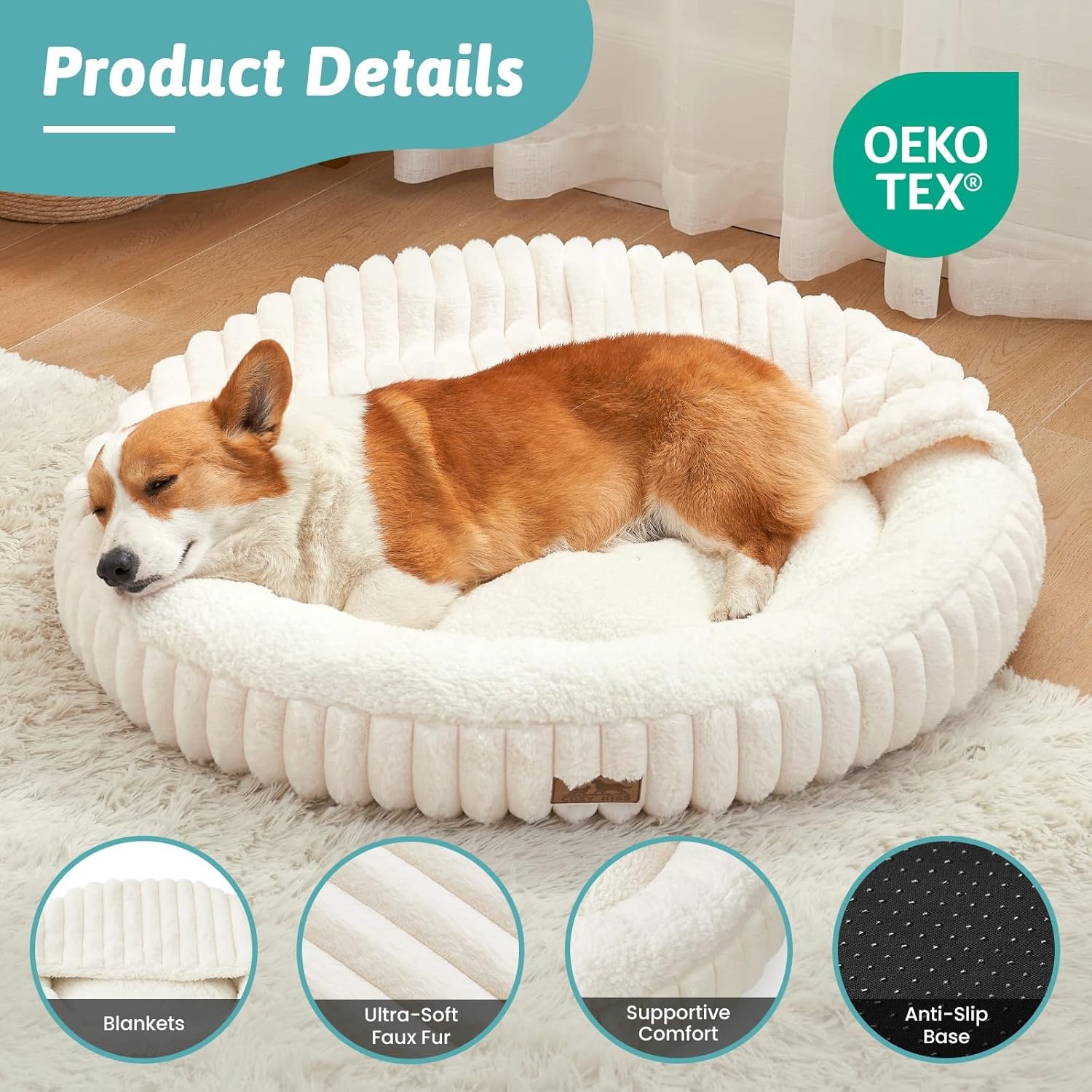 image:imageCat Bed with Hooded Blanket Round Fluffy AntiAnxiety Pet Bed for CatsToy Breed Dogs Cozy Donut Cuddler with Machine Washable Faux Fur amp AntiSlip Bottom20206GreyCream