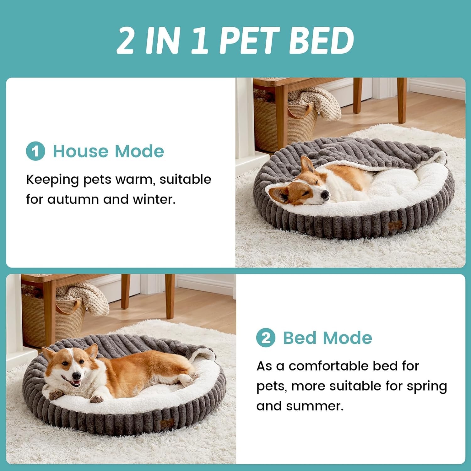 image:imageCat Bed with Hooded Blanket Round Fluffy AntiAnxiety Pet Bed for CatsToy Breed Dogs Cozy Donut Cuddler with Machine Washable Faux Fur amp AntiSlip Bottom20206GreyGrey