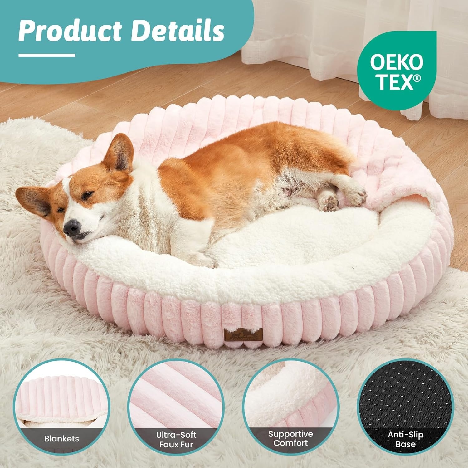 image:imageCat Bed with Hooded Blanket Round Fluffy AntiAnxiety Pet Bed for CatsToy Breed Dogs Cozy Donut Cuddler with Machine Washable Faux Fur amp AntiSlip Bottom20206GreyPink