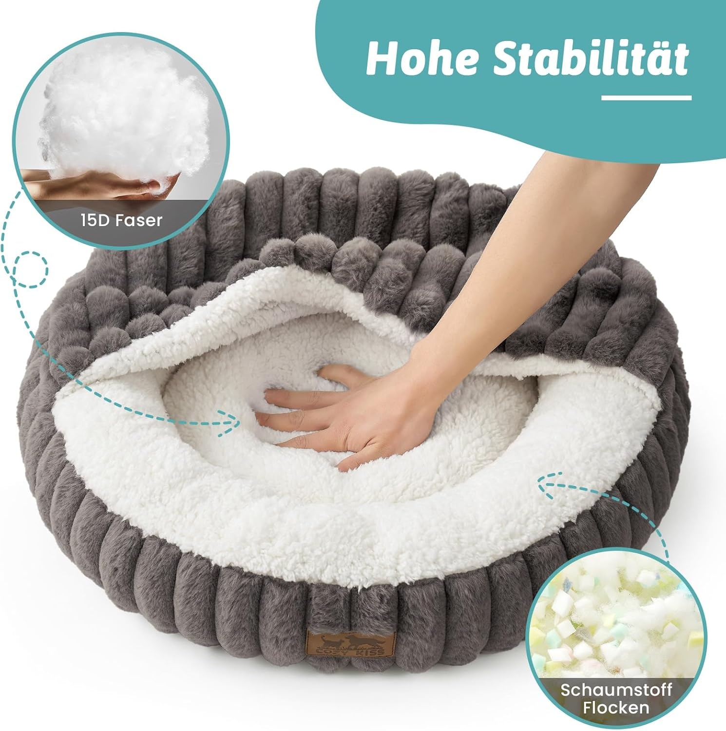image:imageCat Bed with Hooded Blanket Round Fluffy AntiAnxiety Pet Bed for CatsToy Breed Dogs Cozy Donut Cuddler with Machine Washable Faux Fur amp AntiSlip Bottom20206GreyGrey