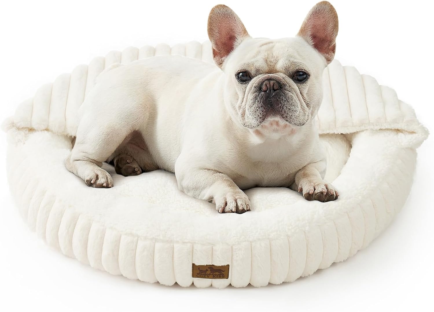 image:imageCat Bed with Hooded Blanket Round Fluffy AntiAnxiety Pet Bed for CatsToy Breed Dogs Cozy Donut Cuddler with Machine Washable Faux Fur amp AntiSlip Bottom20206GreyCream