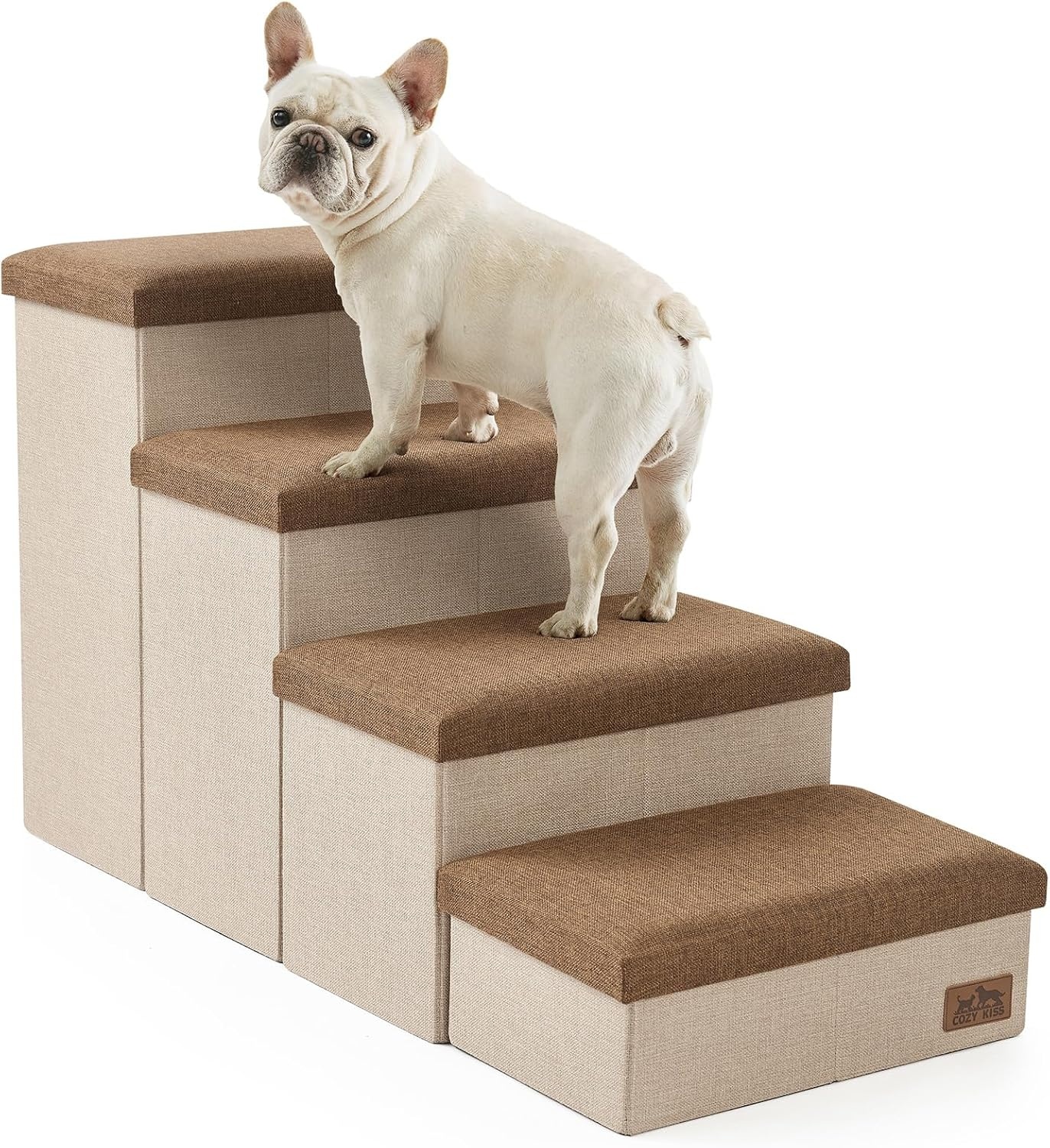 image:imageDog Stairs with Storage 3Step Wider Sturdy Dog Steps for SmallMediumLarge Dogs and Older Cats Folding Doggie Ramp for BedCouchCar Hold Up to 180 lbs 167 H GreyBrown