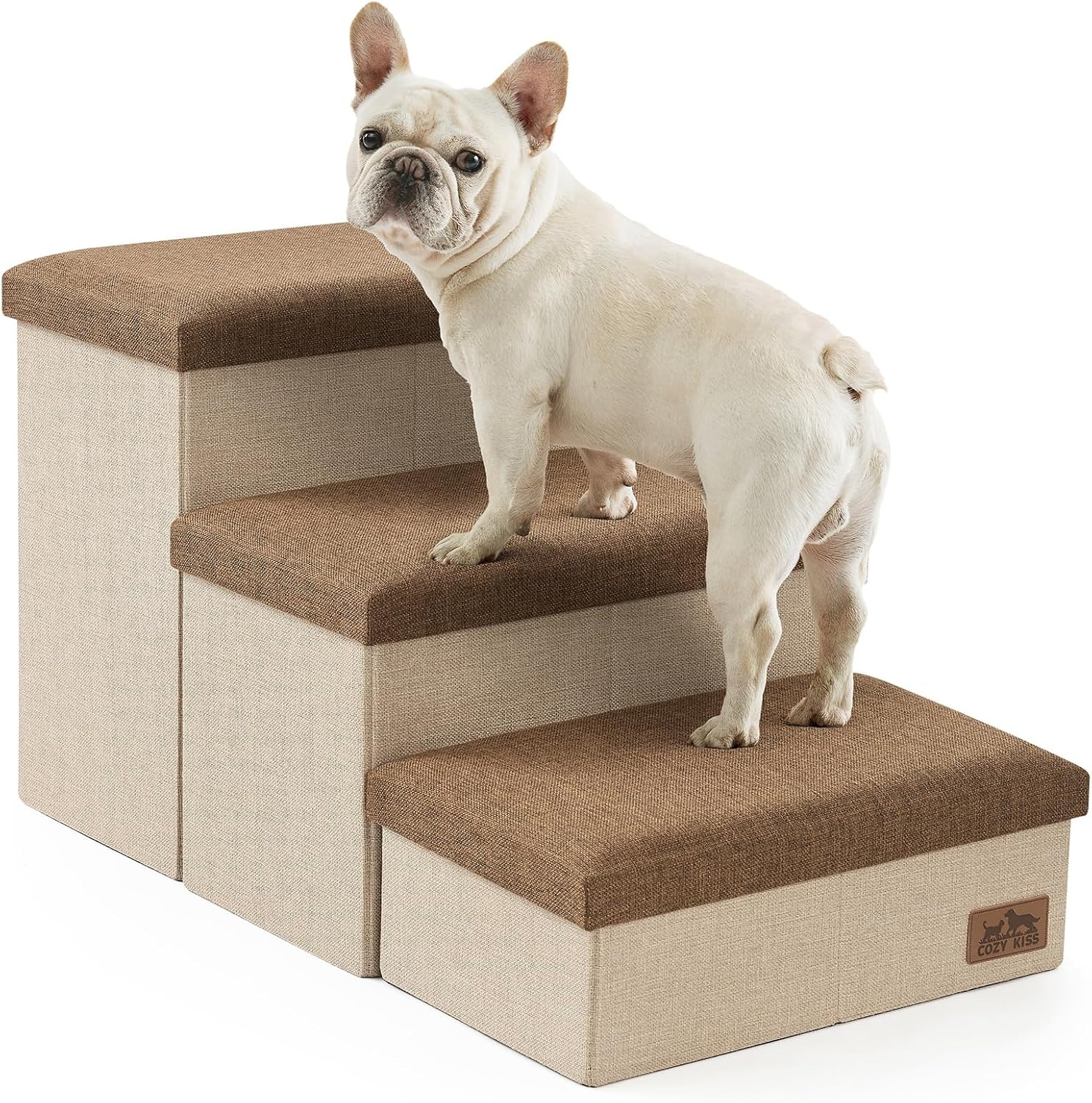 image:imageDog Stairs with Storage 3Step Wider Sturdy Dog Steps for SmallMediumLarge Dogs and Older Cats Folding Doggie Ramp for BedCouchCar Hold Up to 180 lbs 167 H GreyBrown