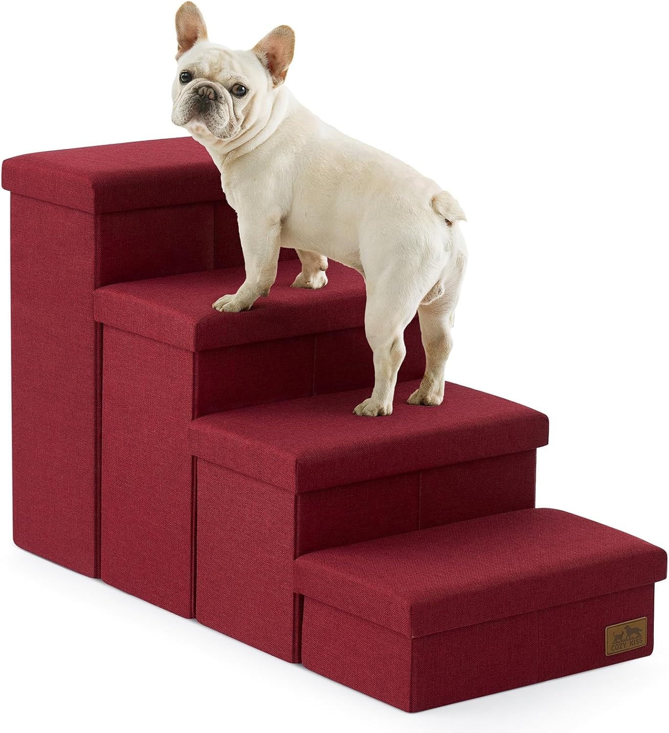 image:imageDog Stairs with Storage 3Step Wider Sturdy Dog Steps for SmallMediumLarge Dogs and Older Cats Folding Doggie Ramp for BedCouchCar Hold Up to 180 lbs 167 H GreyBurgundy