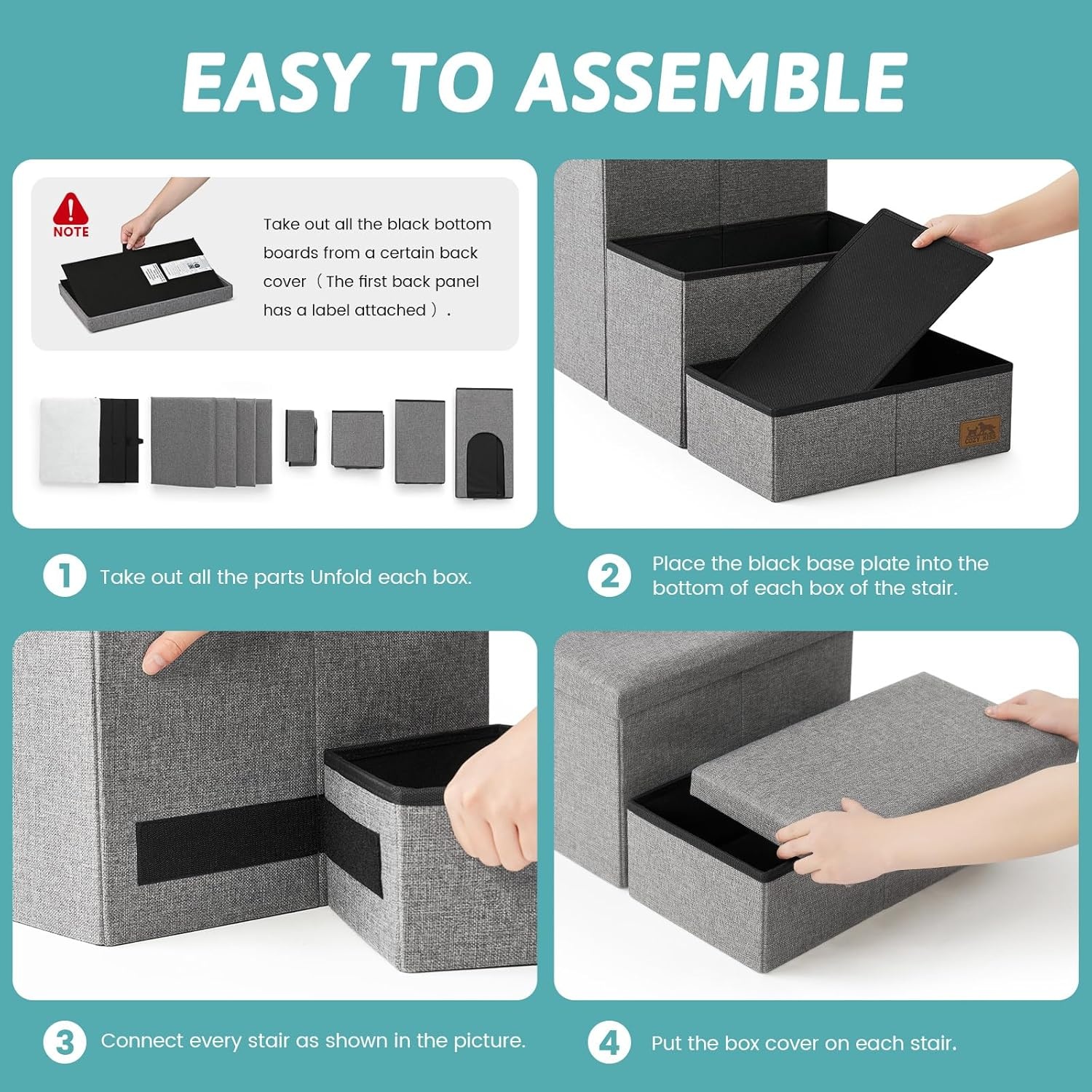 image:imageDog Stairs with Storage 3Step Wider Sturdy Dog Steps for SmallMediumLarge Dogs and Older Cats Folding Doggie Ramp for BedCouchCar Hold Up to 180 lbs 167 H GreyGrey