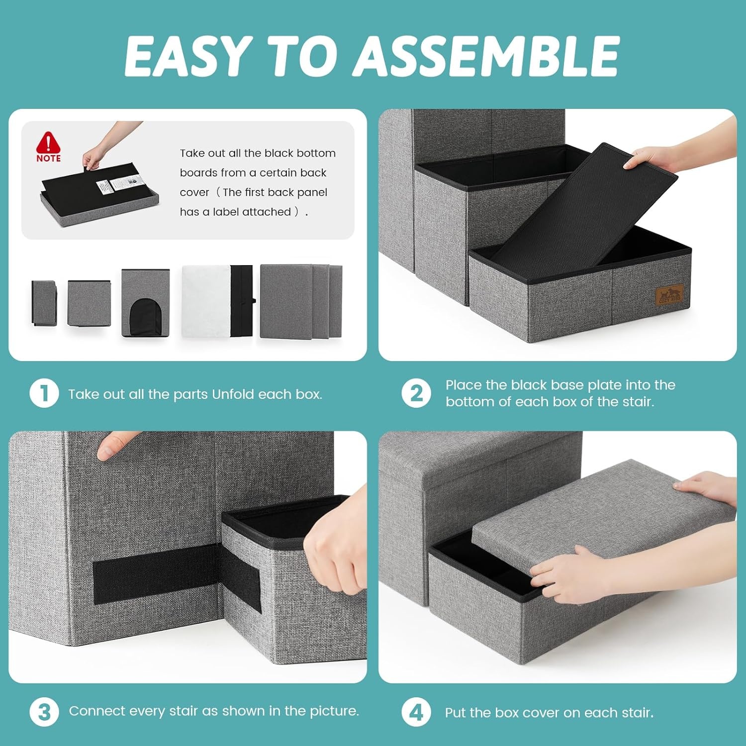 image:imageDog Stairs with Storage 3Step Wider Sturdy Dog Steps for SmallMediumLarge Dogs and Older Cats Folding Doggie Ramp for BedCouchCar Hold Up to 180 lbs 167 H GreyGrey