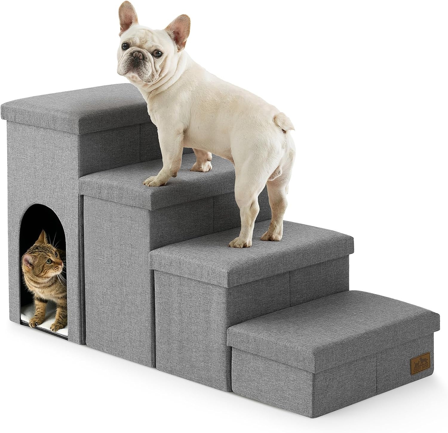 image:imageDog Stairs with Storage 3Step Wider Sturdy Dog Steps for SmallMediumLarge Dogs and Older Cats Folding Doggie Ramp for BedCouchCar Hold Up to 180 lbs 167 H GreyGrey