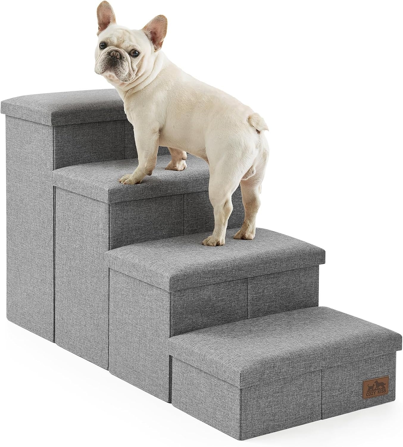 image:imageDog Stairs with Storage 3Step Wider Sturdy Dog Steps for SmallMediumLarge Dogs and Older Cats Folding Doggie Ramp for BedCouchCar Hold Up to 180 lbs 167 H GreyGrey
