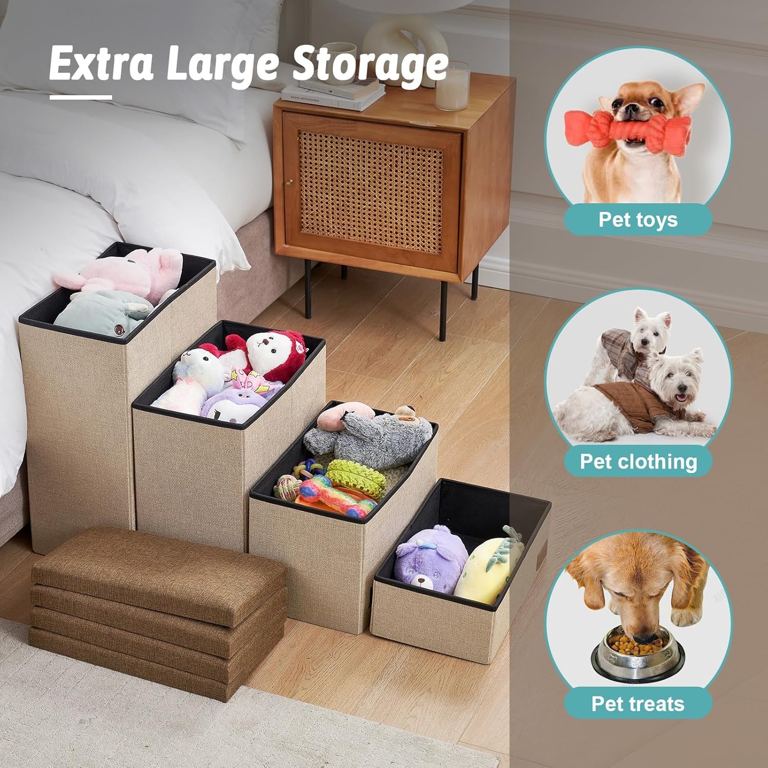 image:imageDog Stairs with Storage 3Step Wider Sturdy Dog Steps for SmallMediumLarge Dogs and Older Cats Folding Doggie Ramp for BedCouchCar Hold Up to 180 lbs 167 H GreyYellow