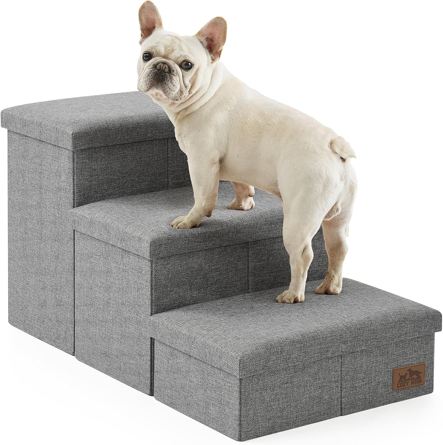 image:imageDog Stairs with Storage 3Step Wider Sturdy Dog Steps for SmallMediumLarge Dogs and Older Cats Folding Doggie Ramp for BedCouchCar Hold Up to 180 lbs 167 H GreyGrey