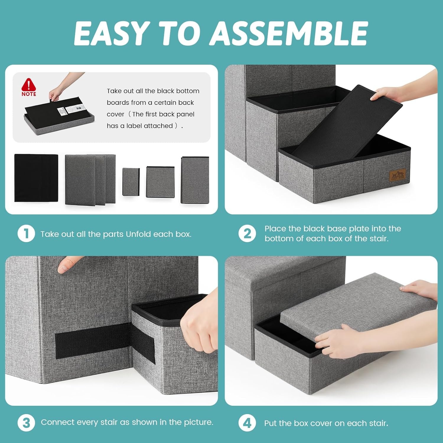 image:imageDog Stairs with Storage 3Step Wider Sturdy Dog Steps for SmallMediumLarge Dogs and Older Cats Folding Doggie Ramp for BedCouchCar Hold Up to 180 lbs 167 H GreyGrey