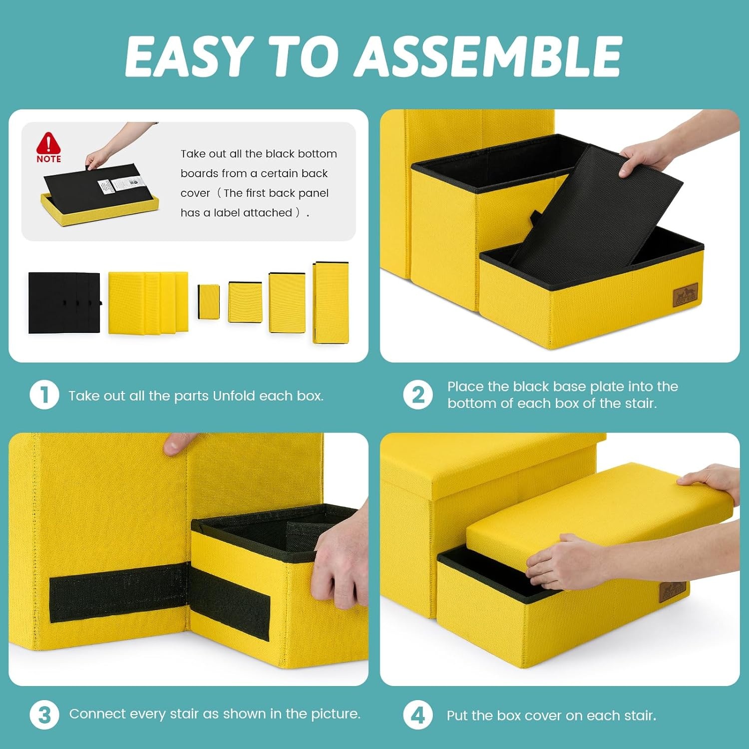 image:imageDog Stairs with Storage 3Step Wider Sturdy Dog Steps for SmallMediumLarge Dogs and Older Cats Folding Doggie Ramp for BedCouchCar Hold Up to 180 lbs 167 H GreyYellow