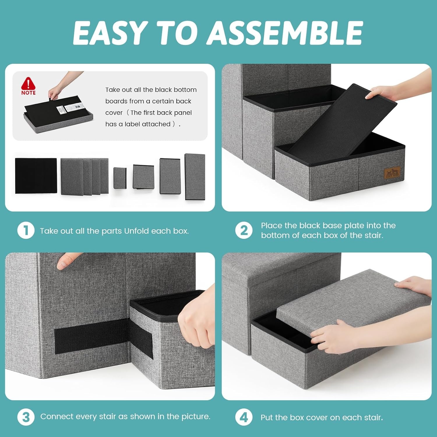 image:imageDog Stairs with Storage 3Step Wider Sturdy Dog Steps for SmallMediumLarge Dogs and Older Cats Folding Doggie Ramp for BedCouchCar Hold Up to 180 lbs 167 H GreyGrey