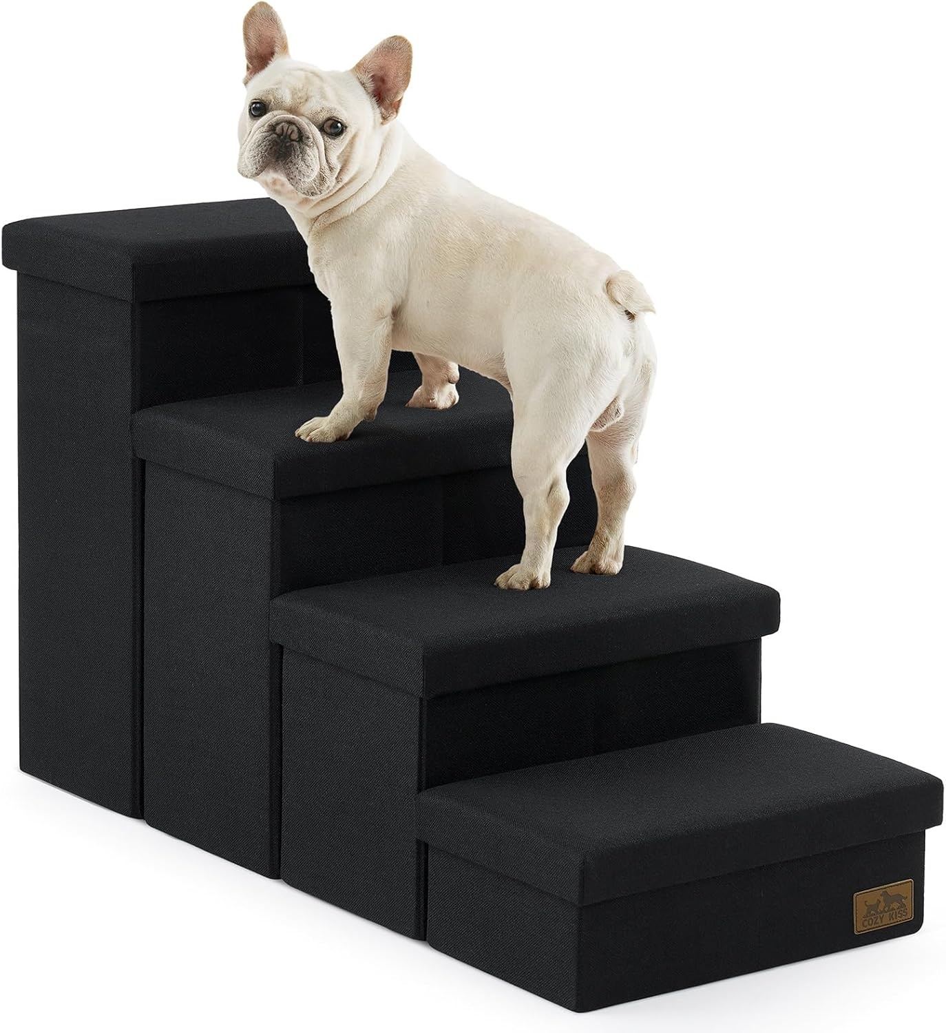 image:imageDog Stairs with Storage 3Step Wider Sturdy Dog Steps for SmallMediumLarge Dogs and Older Cats Folding Doggie Ramp for BedCouchCar Hold Up to 180 lbs 167 H GreyBlack