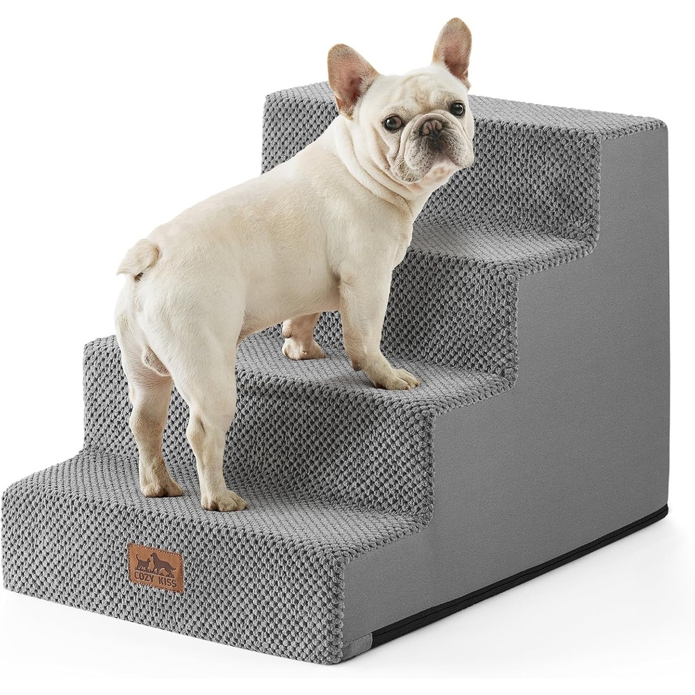 image:imageCOZY KISS Dog Stairs for Small Dogs 4 Tier Wider Pet Stairs for Couch and Beds 177 H NonSlip Dog Steps for Old Cats Puppy Small Medium Dogs 177x236x177 inch BeigeGrey