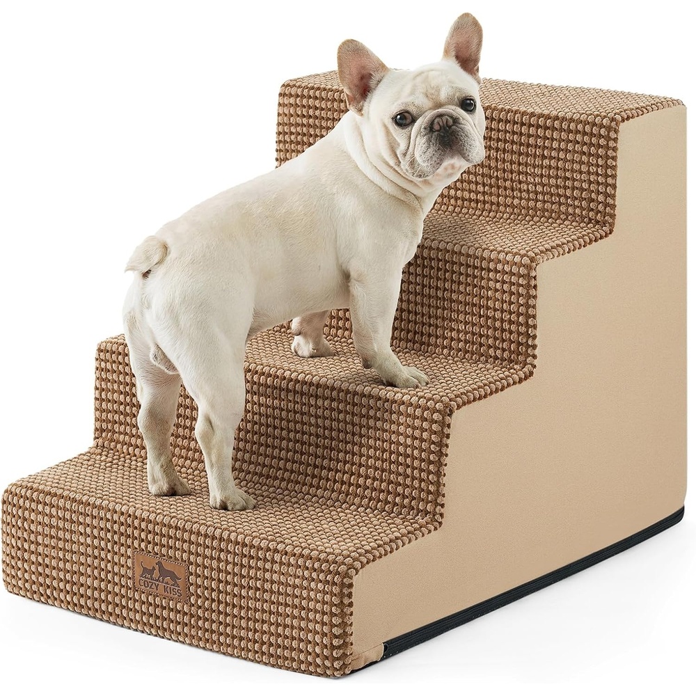 image:imageCOZY KISS Dog Stairs for Small Dogs 4 Tier Wider Pet Stairs for Couch and Beds 177 H NonSlip Dog Steps for Old Cats Puppy Small Medium Dogs 177x236x177 inch BeigeLight Brown