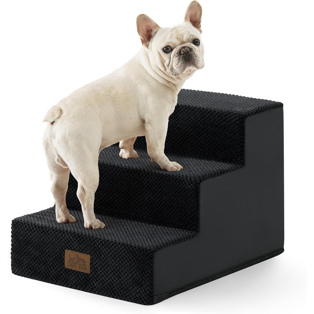 image:imageCOZY KISS Dog Stairs for Small Dogs 4 Tier Wider Pet Stairs for Couch and Beds 177 H NonSlip Dog Steps for Old Cats Puppy Small Medium Dogs 177x236x177 inch BeigeBlack