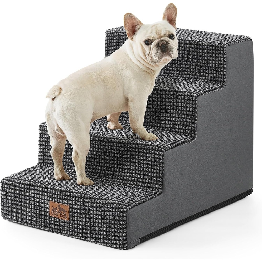 image:imageCOZY KISS Dog Stairs for Small Dogs 4 Tier Wider Pet Stairs for Couch and Beds 177 H NonSlip Dog Steps for Old Cats Puppy Small Medium Dogs 177x236x177 inch BeigeDark Grey