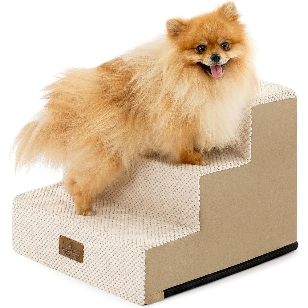 image:imageCOZY KISS Dog Stairs for Small Dogs 4 Tier Wider Pet Stairs for Couch and Beds 177 H NonSlip Dog Steps for Old Cats Puppy Small Medium Dogs 177x236x177 inch BeigeBeige