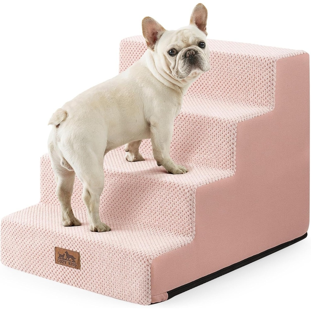 image:imageCOZY KISS Dog Stairs for Small Dogs 4 Tier Wider Pet Stairs for Couch and Beds 177 H NonSlip Dog Steps for Old Cats Puppy Small Medium Dogs 177x236x177 inch BeigePink
