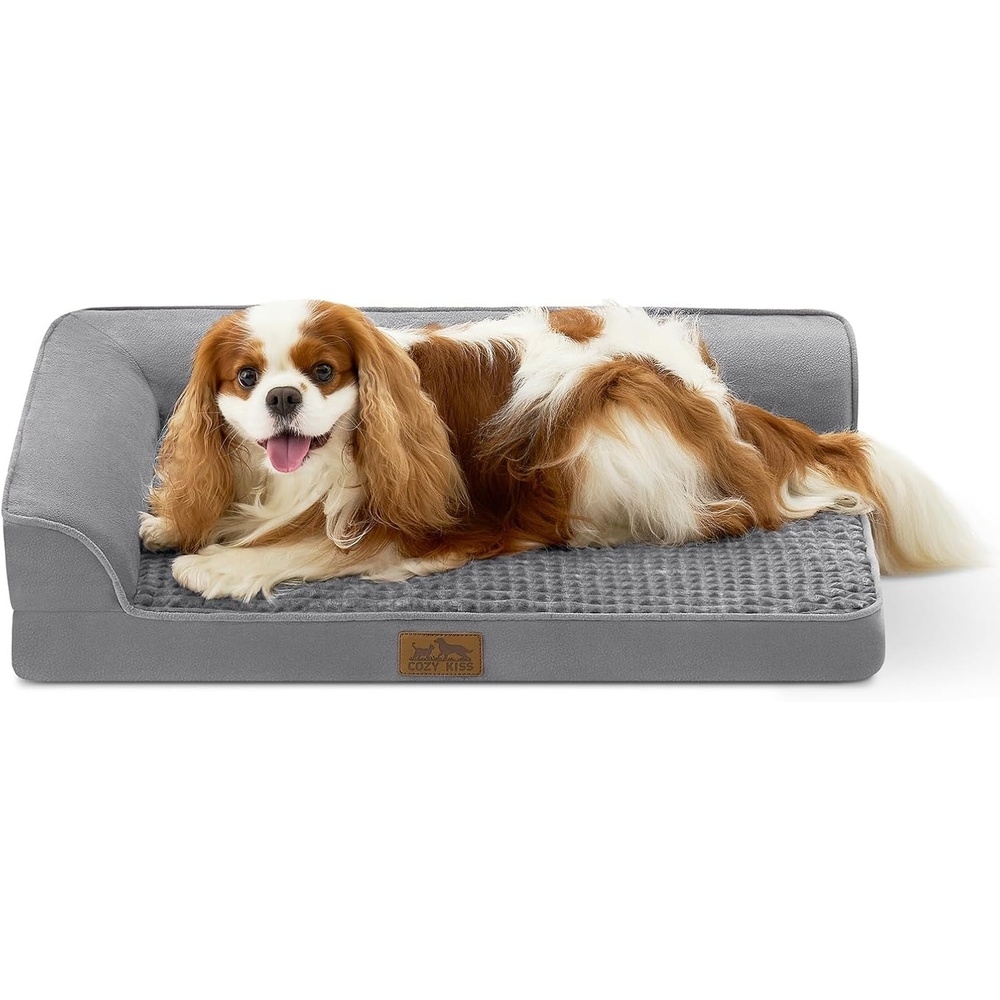 image:imageCOZY KISS Orthopedic Dog Bed for Extra Large Dog 44x32 inch XL Pet Sofa Bolster Foam Bed with Sides NonSlip and EggCrate Big Dog Couch Bed with Washable Removable Cover GreyGrey