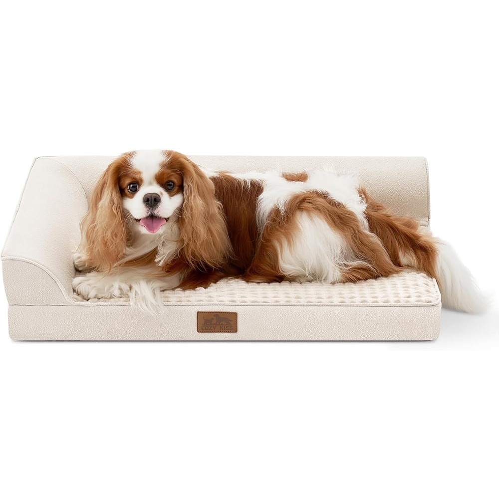 image:imageCOZY KISS Orthopedic Dog Bed for Extra Large Dog 44x32 inch XL Pet Sofa Bolster Foam Bed with Sides NonSlip and EggCrate Big Dog Couch Bed with Washable Removable Cover GreyBeige