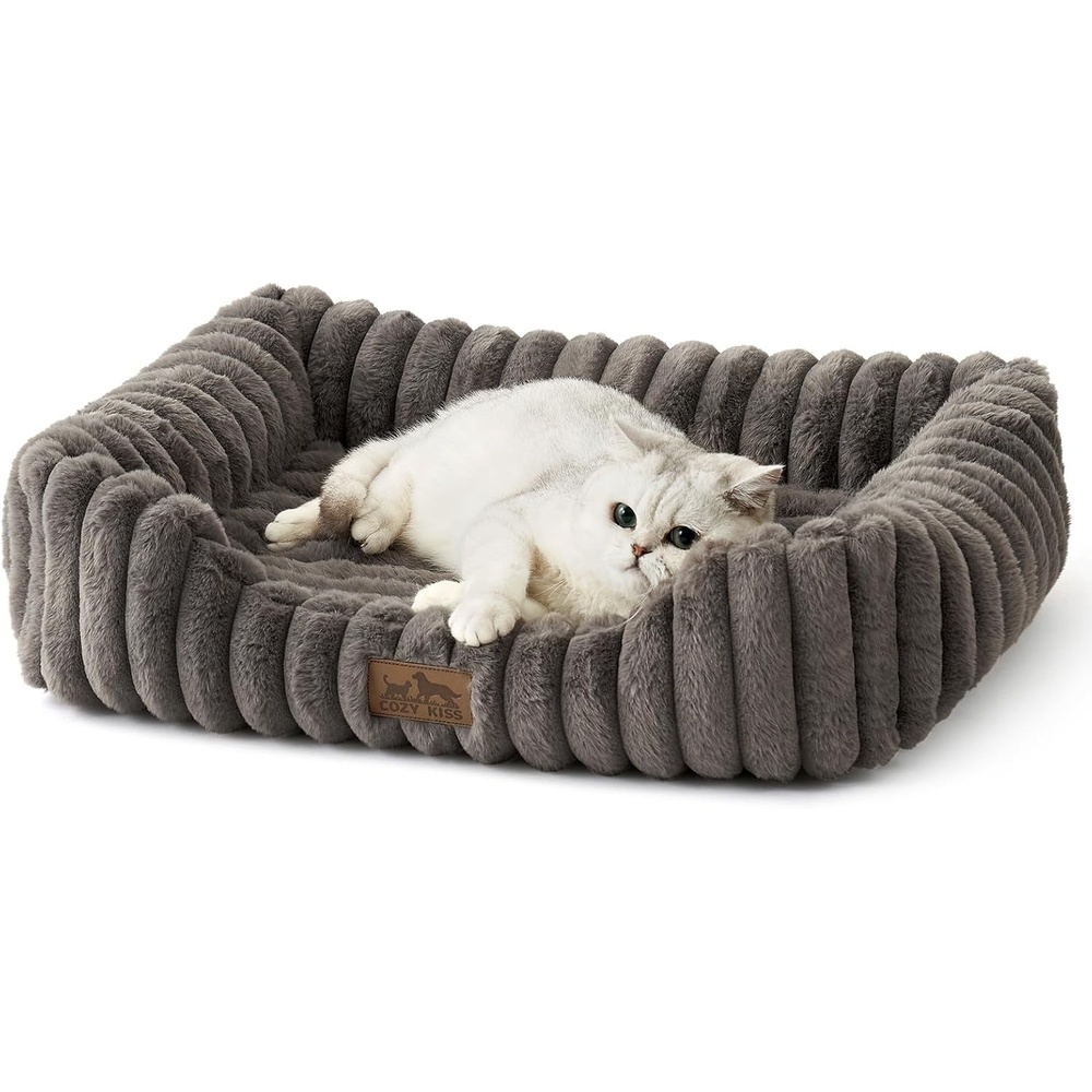 image:imageCOZY KISS Orthopedic Dog Bed for Small Dogs amp Cats Washable Rectangle Pet Bed with AntiSlip Bottom Soft Calming Cat amp Puppy Bed for Indoor Pets 25x21x6 GreyGrey