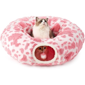 image:imageCOZY KISS Cat Tunnel Bed for Indoor Cats Foldable Cute Cat Donut Tunnel with Washable Cushion Kitten Toys for Indoor Cats PuppyRabbit PinkampWhitePinkWhite