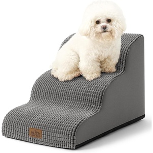 image:imageCOZY KISS Dog Stairs for Small Dog 226 H Curved Pet Step for Puppy Older Cat Medium Pet Ramp for High Bed Ladder with High Density Foam Durable 5 Step 157x33x226 inch GreyDark Grey