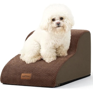 image:imageCOZY KISS Dog Stairs for Small Dog 226 H Curved Pet Step for Puppy Older Cat Medium Pet Ramp for High Bed Ladder with High Density Foam Durable 5 Step 157x33x226 inch GreyBrown
