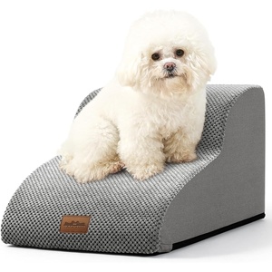 image:imageCOZY KISS Dog Stairs for Small Dog 226 H Curved Pet Step for Puppy Older Cat Medium Pet Ramp for High Bed Ladder with High Density Foam Durable 5 Step 157x33x226 inch GreyGrey