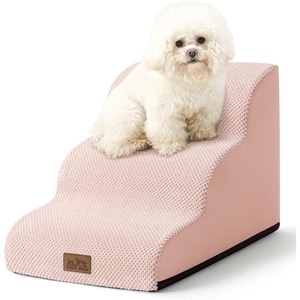image:imageCOZY KISS Dog Stairs for Small Dog 226 H Curved Pet Step for Puppy Older Cat Medium Pet Ramp for High Bed Ladder with High Density Foam Durable 5 Step 157x33x226 inch GreyPink