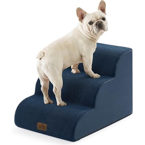 image:imageCOZY KISS Dog Stairs for Small Dog 226 H Curved Pet Step for Puppy Older Cat Medium Pet Ramp for High Bed Ladder with High Density Foam Durable 5 Step 157x33x226 inch GreyNavy Blue