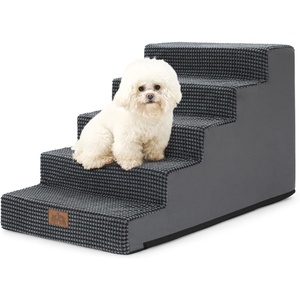 image:imageCOZY KISS Dog Stairs for Small Dogs 4 Tier Wider Pet Stairs for Couch and Beds 177 H NonSlip Dog Steps for Old Cats Puppy Small Medium Dogs 177x236x177 inch BeigeSlopeCharcoal Grey