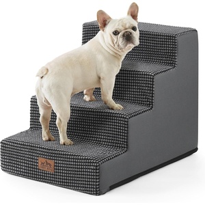 image:imageCOZY KISS Dog Stairs for Small Dogs 4 Tier Wider Pet Stairs for Couch and Beds 177 H NonSlip Dog Steps for Old Cats Puppy Small Medium Dogs 177x236x177 inch BeigeDark Grey