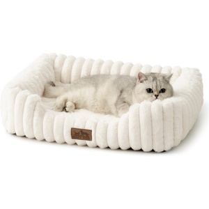 image:imageCOZY KISS Orthopedic Dog Bed for Small Dogs amp Cats  Washable Rectangle Pet Bed with AntiSlip Bottom Soft Calming Cat amp Puppy Bed for Indoor Pets 25x21x6 GreyCream