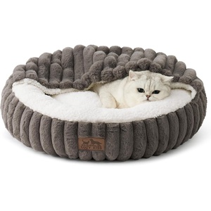 image:imageCat Bed with Hooded Blanket Round Fluffy AntiAnxiety Pet Bed for CatsToy Breed Dogs Cozy Donut Cuddler with Machine Washable Faux Fur amp AntiSlip Bottom20206GreyGrey
