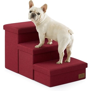 image:imageDog Stairs with Storage 3Step Wider Sturdy Dog Steps for SmallMediumLarge Dogs and Older Cats Folding Doggie Ramp for BedCouchCar Hold Up to 180 lbs 167 H GreyBurgundy
