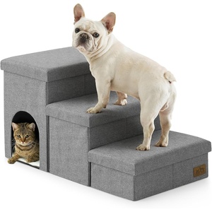 image:imageDog Stairs with Storage 3Step Wider Sturdy Dog Steps for SmallMediumLarge Dogs and Older Cats Folding Doggie Ramp for BedCouchCar Hold Up to 180 lbs 167 H GreyGrey