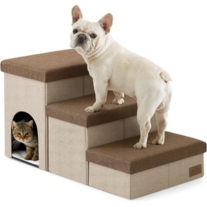 image:imageDog Stairs with Storage 3Step Wider Sturdy Dog Steps for SmallMediumLarge Dogs and Older Cats Folding Doggie Ramp for BedCouchCar Hold Up to 180 lbs 167 H GreyBrown