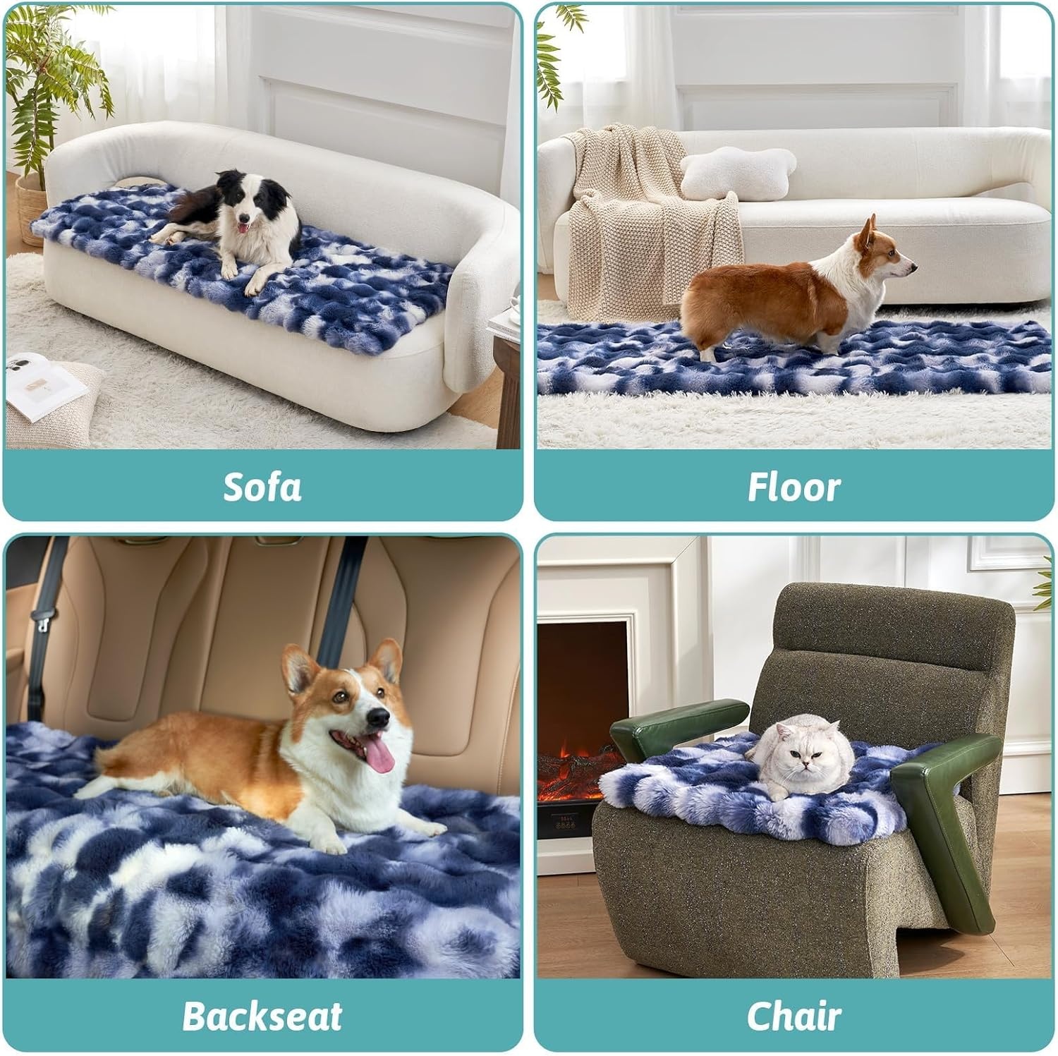 image:imageCOZY KISS Couch Cover for Dogs Washable Ultra Soft Faux Fur Pet Sofa Pad for Car Seat Protector Liquid Pee Proof Cat Mat Warm Pad for Dresser Top 275x59 inch Tie Dye GreyTie Dye Blue