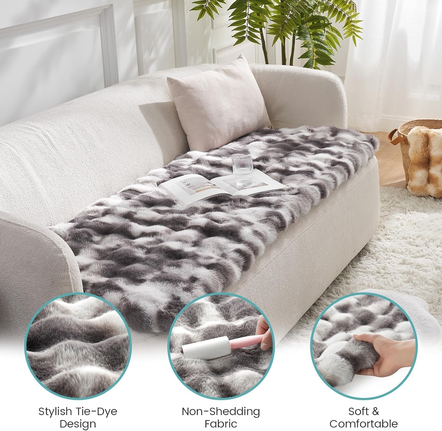 image:imageCOZY KISS Couch Cover for Dogs Washable Ultra Soft Faux Fur Pet Sofa Pad for Car Seat Protector Liquid Pee Proof Cat Mat Warm Pad for Dresser Top 275x59 inch Tie Dye GreyTie Dye Grey
