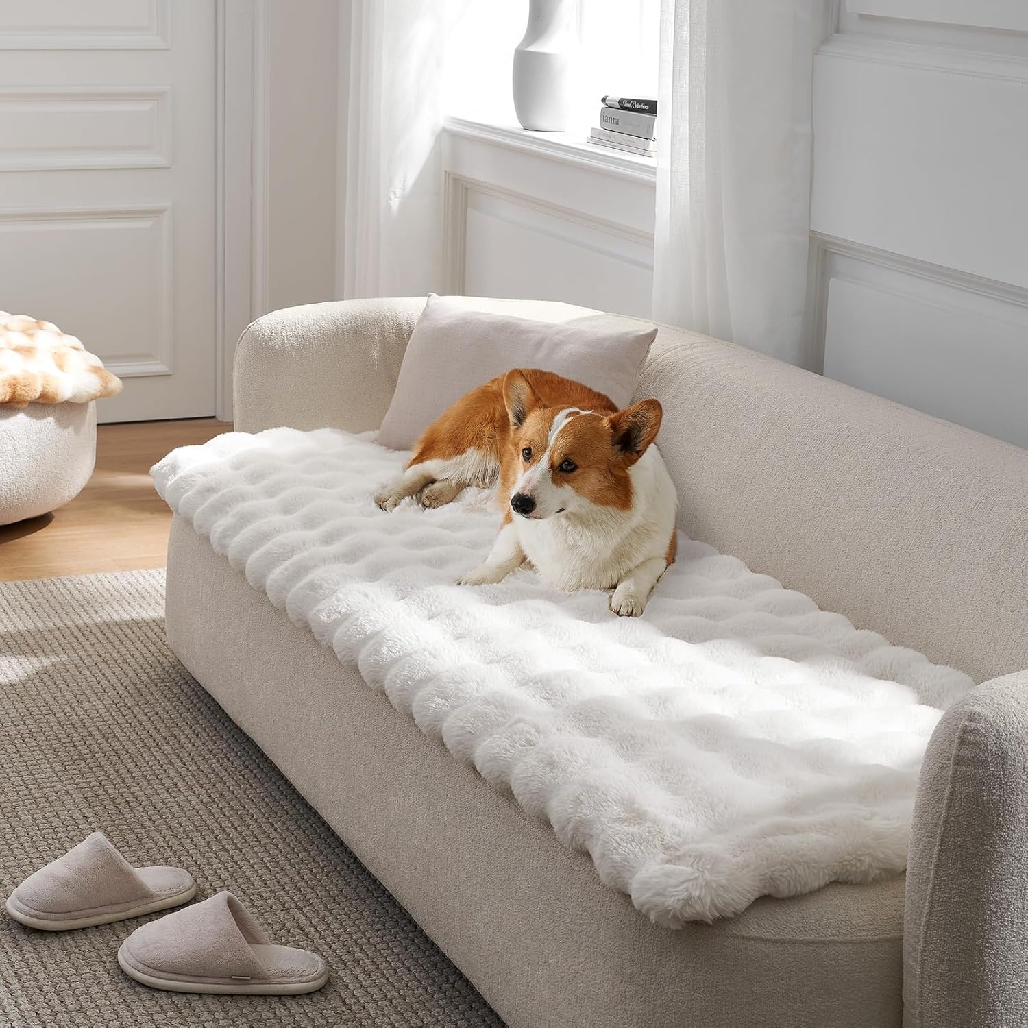 image:imageCOZY KISS Couch Cover for Dogs Washable Ultra Soft Faux Fur Pet Sofa Pad for Car Seat Protector Liquid Pee Proof Cat Mat Warm Pad for Dresser Top 275x59 inch Tie Dye GreyCream