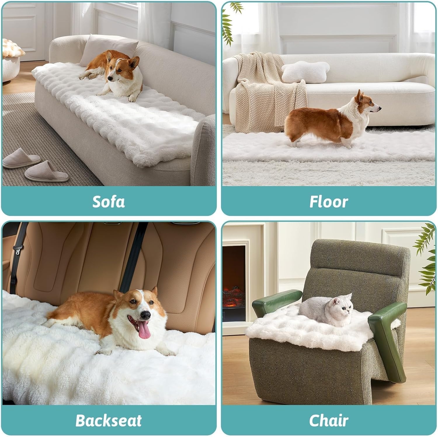 image:imageCOZY KISS Couch Cover for Dogs Washable Ultra Soft Faux Fur Pet Sofa Pad for Car Seat Protector Liquid Pee Proof Cat Mat Warm Pad for Dresser Top 275x59 inch Tie Dye GreyCream