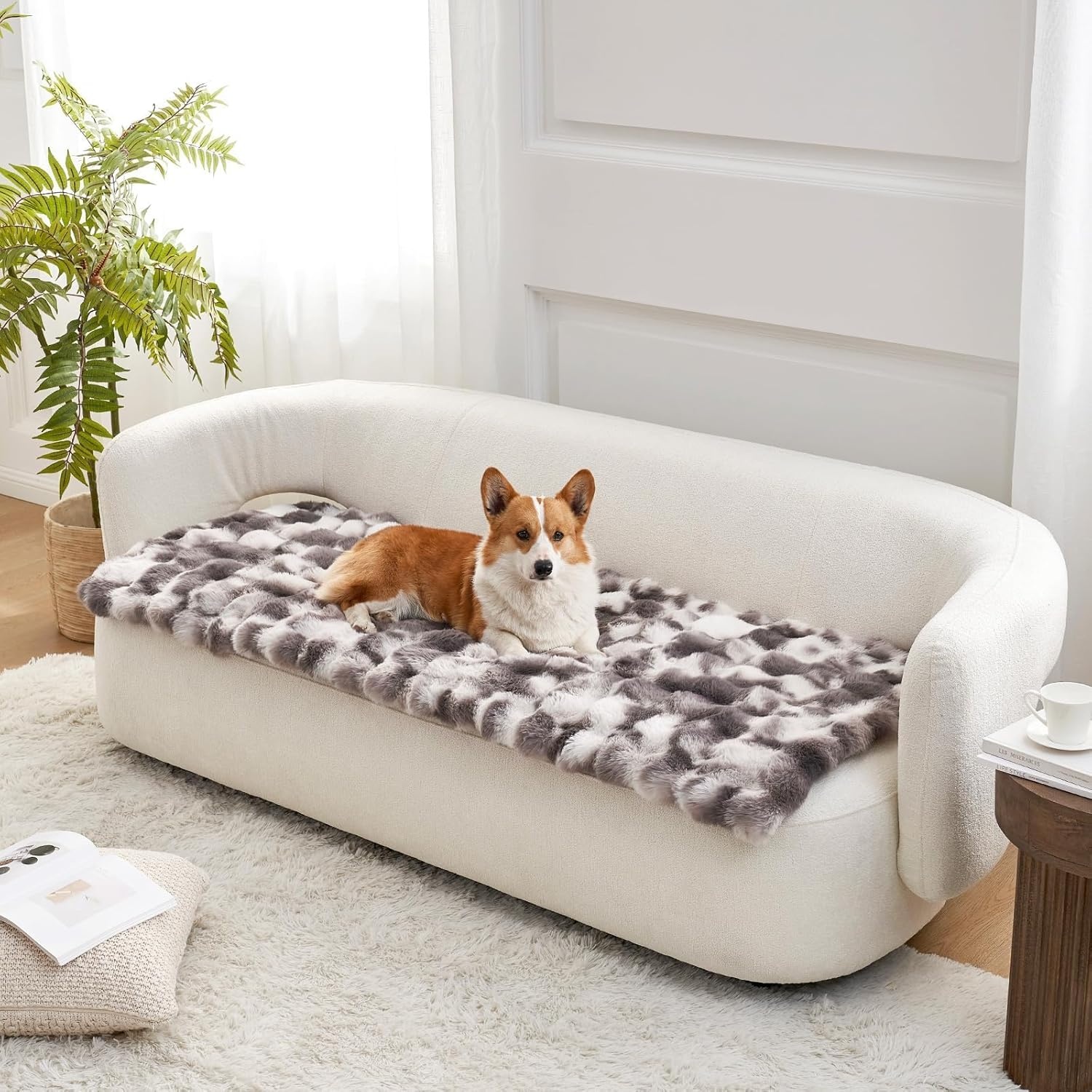 image:imageCOZY KISS Couch Cover for Dogs Washable Ultra Soft Faux Fur Pet Sofa Pad for Car Seat Protector Liquid Pee Proof Cat Mat Warm Pad for Dresser Top 275x59 inch Tie Dye GreyTie Dye Grey