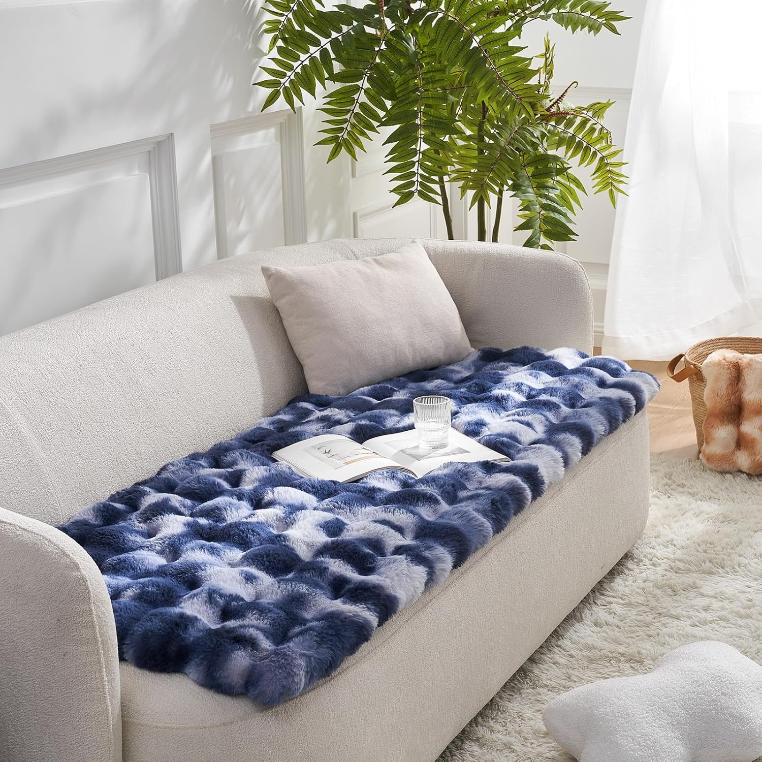 image:imageCOZY KISS Couch Cover for Dogs Washable Ultra Soft Faux Fur Pet Sofa Pad for Car Seat Protector Liquid Pee Proof Cat Mat Warm Pad for Dresser Top 275x59 inch Tie Dye GreyTie Dye Blue