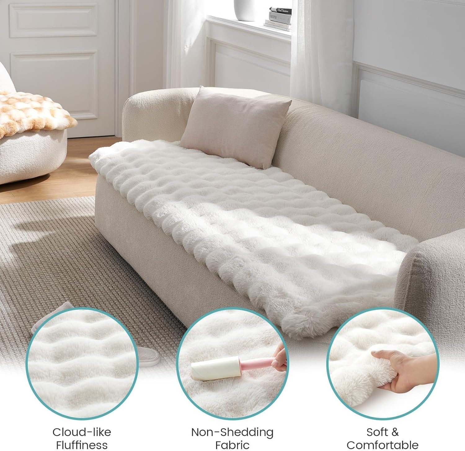 image:imageCOZY KISS Couch Cover for Dogs Washable Ultra Soft Faux Fur Pet Sofa Pad for Car Seat Protector Liquid Pee Proof Cat Mat Warm Pad for Dresser Top 275x59 inch Tie Dye GreyCream